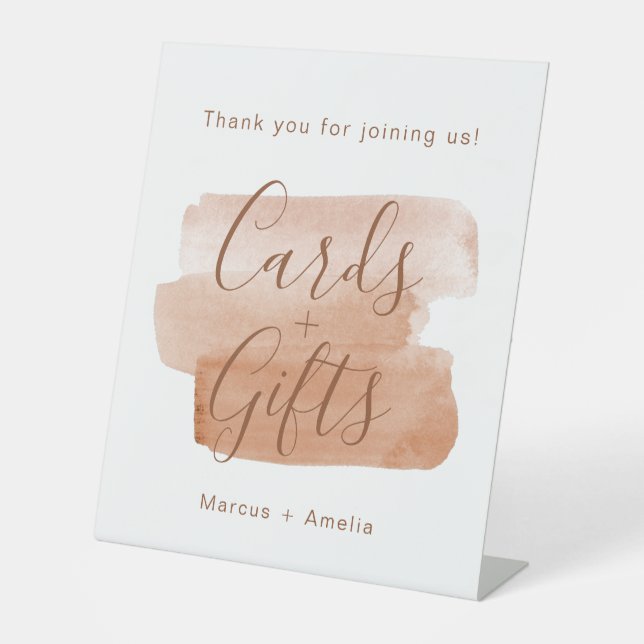 Modern  Brushstroke Minimalist Wedding Gifts Pedestal Sign (Front)