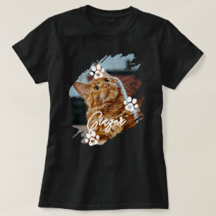 Modern Brushstroke Pet Cat Photo & Name T-Shirt