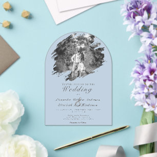 Modern Brushstroke Photo Blue Wedding Acrylic Invitations