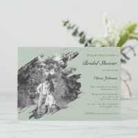 Modern Brushstroke Photo Bridal Shower Sage Green