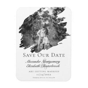 Modern Brushstroke Photo Save the Date White Magnet