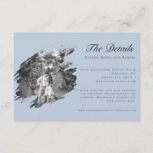 Modern Brushstroke Photo Wedding Blue Enclosure Card