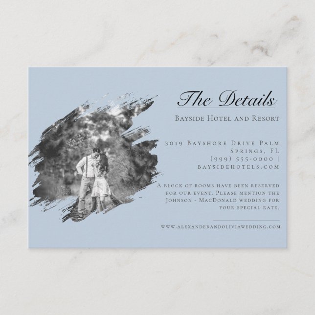 Modern Brushstroke Photo Wedding | Blue Enclosure Card (Front)
