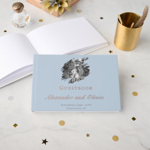 Modern Brushstroke Photo Wedding   Blue Guest Book