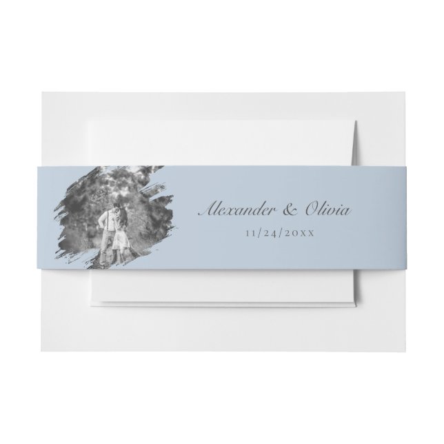Modern Brushstroke Photo Wedding | Blue Invitation Belly Band (Front Example)