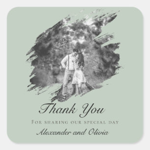 Modern Brushstroke Photo Wedding Favor Sage Green Square Sticker