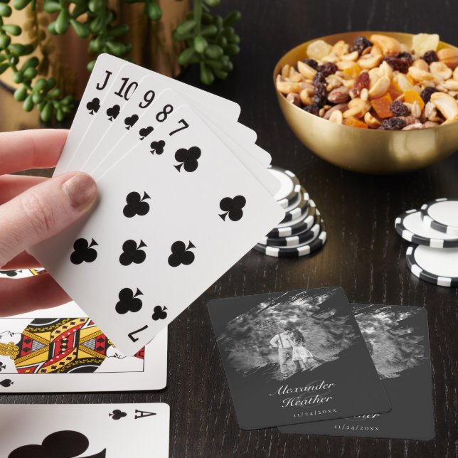Modern Brushstroke Photo Wedding Favor Soft Black Playing Cards (In Situ)