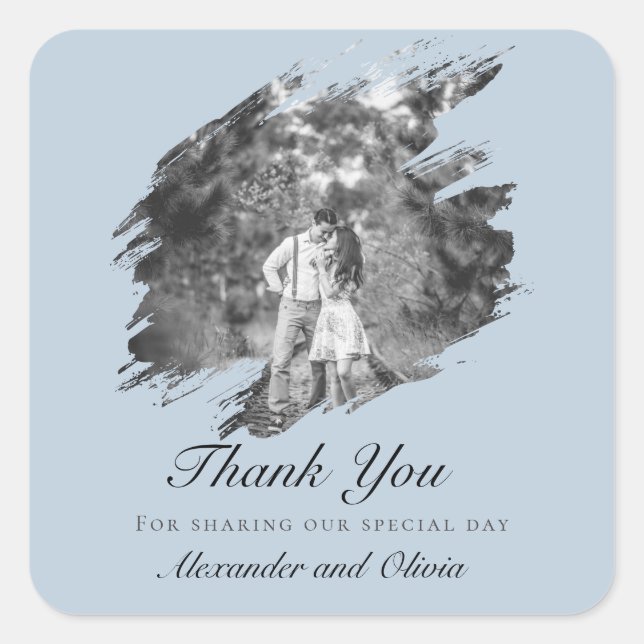 Modern Brushstroke Photo Wedding Favour Blue Square Sticker (Front)