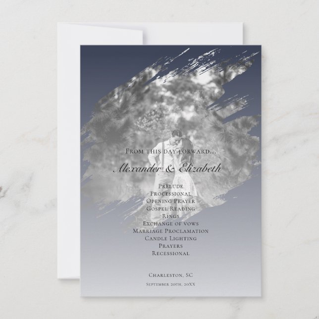Modern Brushstroke Photo Wedding | Navy Blue (Front)