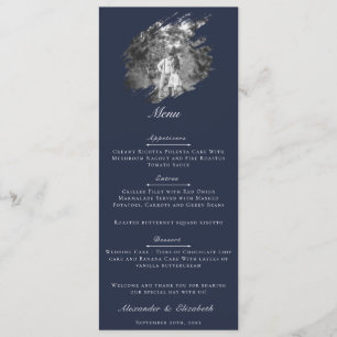 Modern Brushstroke Photo Wedding Navy Blue Menu
