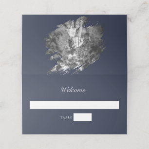 Modern Brushstroke Photo Wedding Navy Blue Place Card
