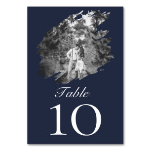 Modern Brushstroke Photo Wedding   Navy Blue Table Number