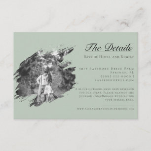 Modern Brushstroke Photo Wedding   Sage Green Enclosure Card