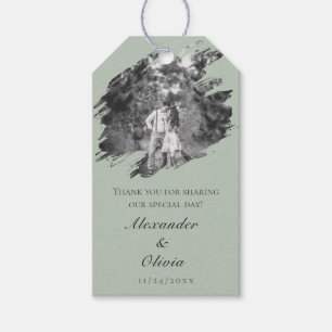 Modern Brushstroke Photo Wedding Sage Green Favor Gift Tags