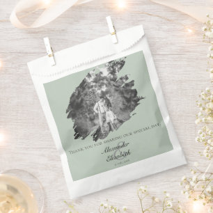 Modern Brushstroke Photo Wedding   Sage Green Favour Bags