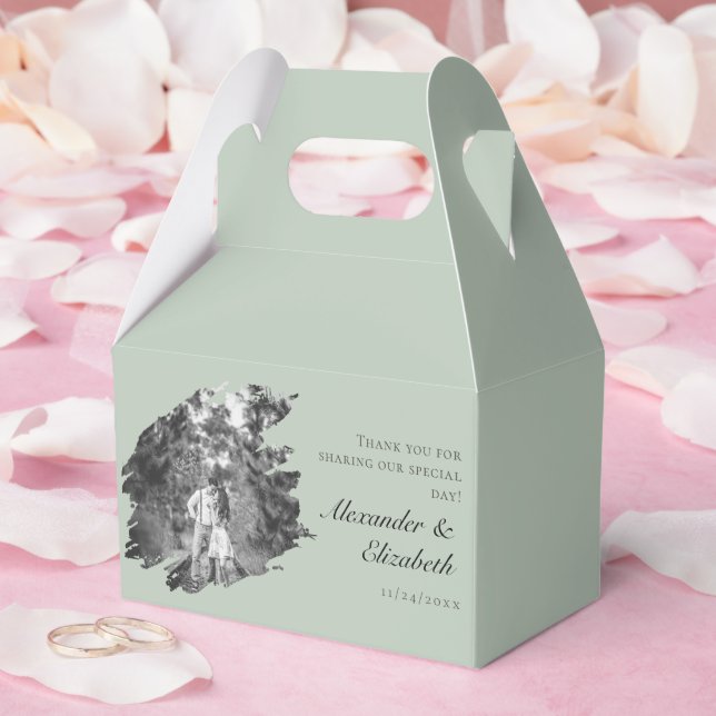 Modern Brushstroke Photo Wedding | Sage Green Favour Box (Wedding)
