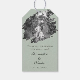 Modern Brushstroke Photo Wedding Sage Green Favour Gift Tags