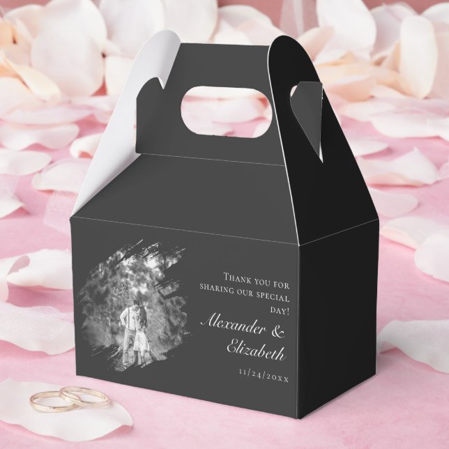 Modern Brushstroke Photo Wedding | Soft Black Favour Box (Wedding)