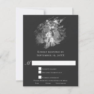 Modern Brushstroke Photo Wedding Soft Black RSVP Card