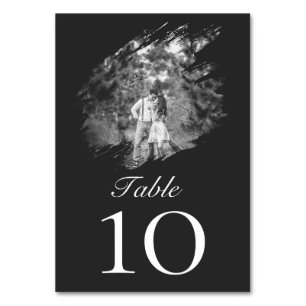 Modern Brushstroke Photo Wedding Soft Black Table Number