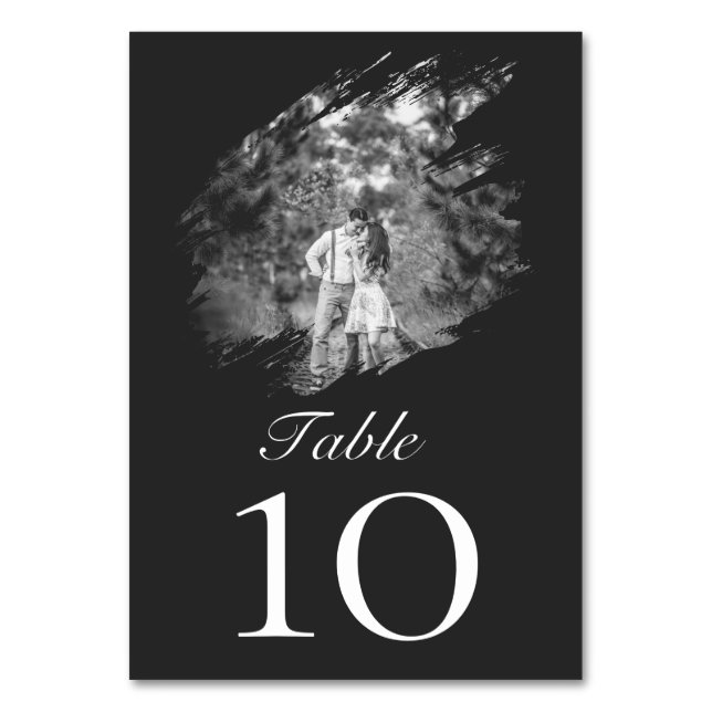 Modern Brushstroke Photo Wedding | Soft Black Table Number (Front)