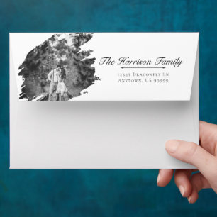 Modern Brushstroke Photo Wedding White Envelope