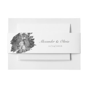 Modern Brushstroke Photo Wedding   White Invitation Belly Band