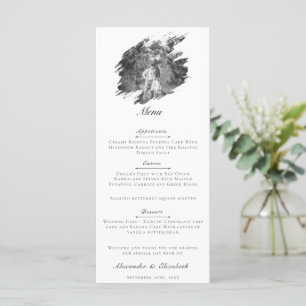 Modern Brushstroke Photo Wedding White Menu