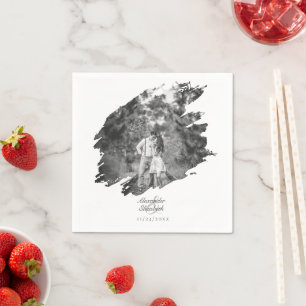 Modern Brushstroke Photo Wedding   White Napkin