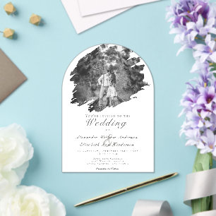 Modern Brushstroke Photo White Wedding Acrylic Invitations
