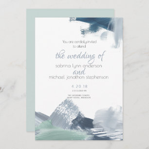 Modern Brushstrokes Dusty Blue Ocean Invitation
