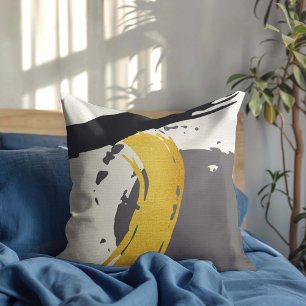 Modern Brushstrokes - Gold, Gray & Black Cushion
