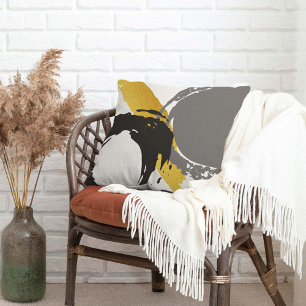 Modern Brushstrokes - Gold, Grey & Black Cushion