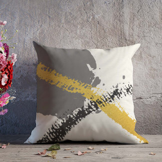 Modern Brushstrokes - Gold, Grey & Black Cushion