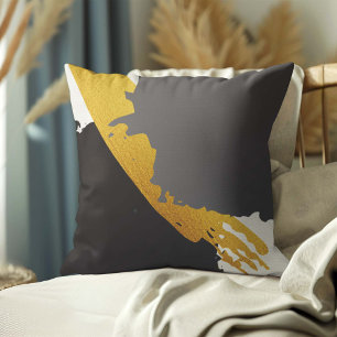 Modern Brushstrokes - Gold, Grey & Black Cushion