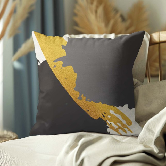 Modern Brushstrokes - Gold, Grey & Black Cushion (Creator Uploaded)