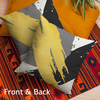 Modern Brushstrokes - Gold, Grey & Black Cushion