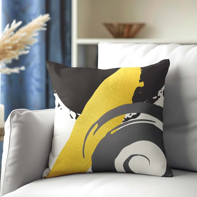 Modern Brushstrokes - Gold, Grey & Black Cushion (Creator Uploaded)