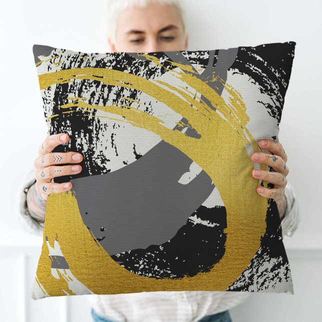 Modern Brushstrokes - Gold, Grey & Black Cushion (Creator Uploaded)