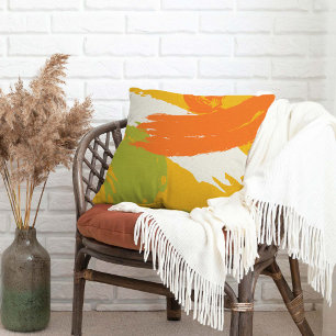 Modern Brushstrokes - Orange, Green & Yellow Cushion