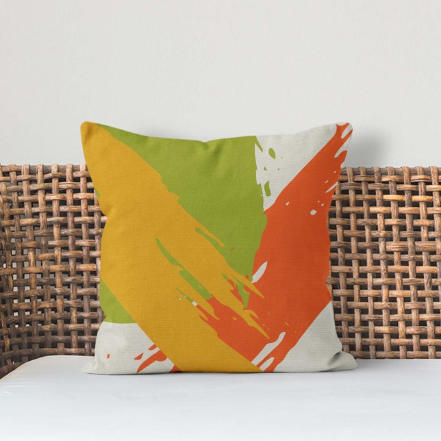 Modern Brushstrokes - Orange, Green & Yellow Cushion (Creator Uploaded)