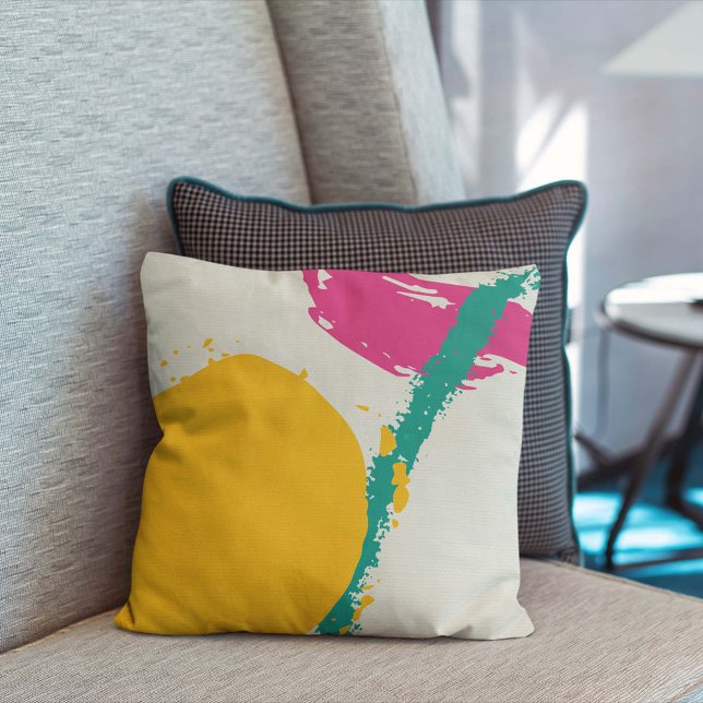 Modern Brushstrokes - Pink, Teal & Yellow on Cream Cushion (Creator Uploaded)