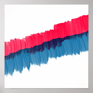 Modern brushstrokes red blue watercolor stripes poster