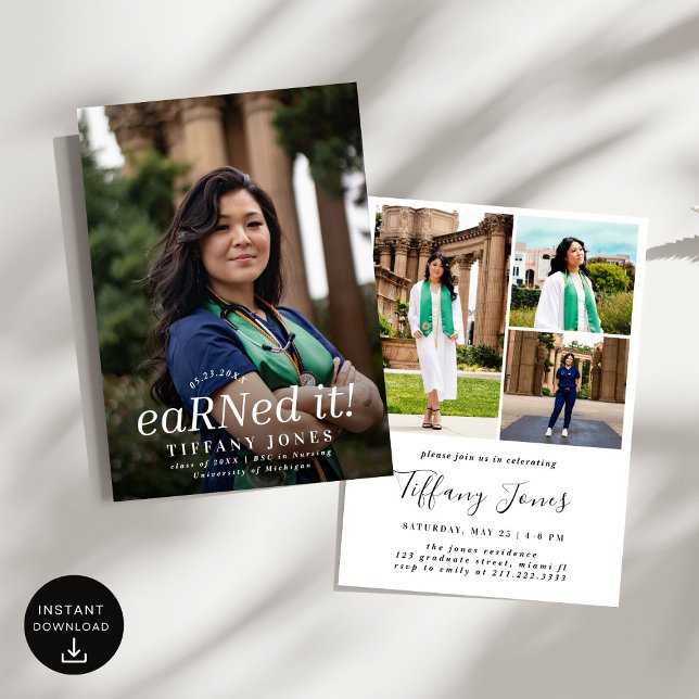 Modern BSC RN 4 Photos Nursing Graduation  Invitation (Creator Uploaded)