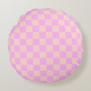 Modern Bubblegum & Peach Chequerboard Round Cushion