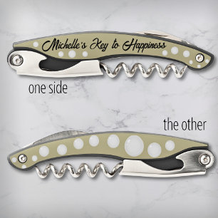 Modern Bubbles Custom Name Wine Lovers Beige Corkscrew