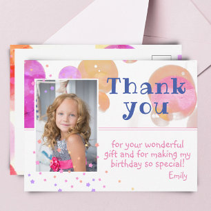 Modern Bubbles Girly Photo Birthday Thank You Postcard