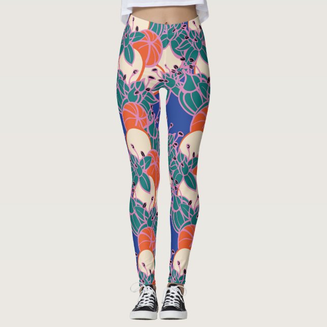 Modern Bud & Flower Bold Pattern Athleisure Leggings (Front)