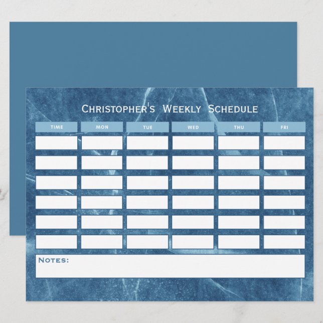Modern Budget Blue Weekly Schedule Class Timetable (Front/Back)