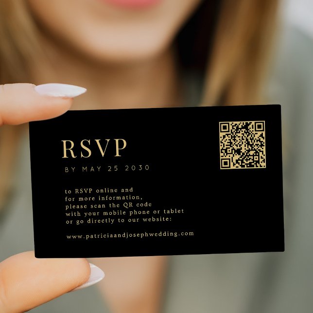 Modern budget gold black wedding online RSVP QR Enclosure Card (Creator Uploaded)
